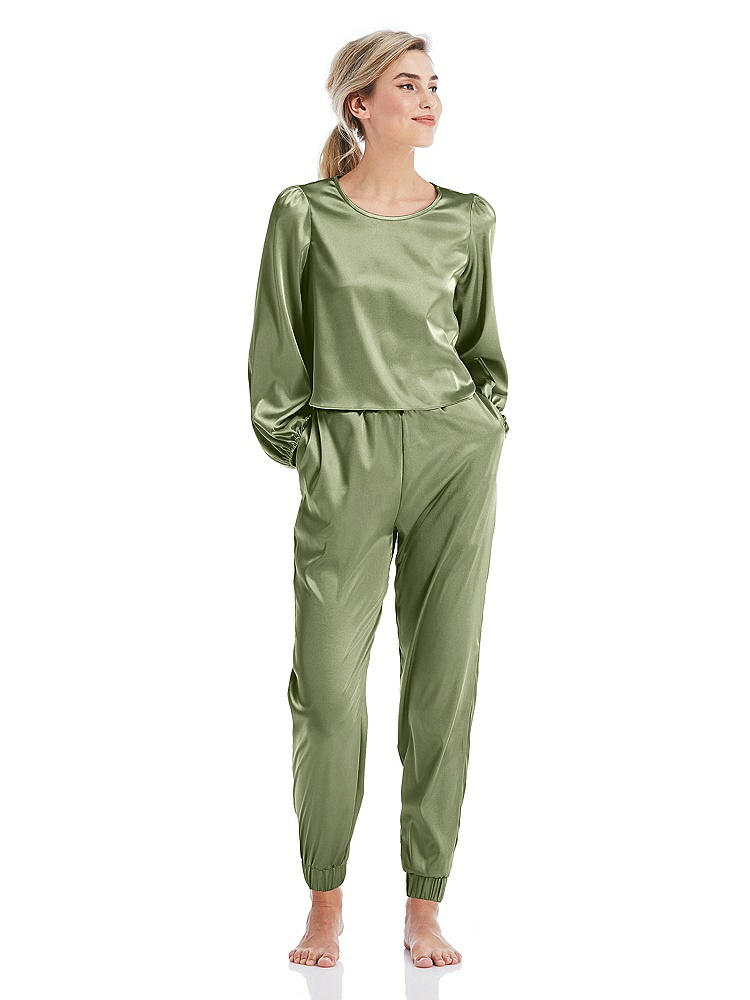 Front View - Kiwi Satin Joggers with Pockets - Mica