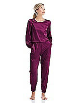 Front View Thumbnail - Merlot Satin Joggers with Pockets - Mica