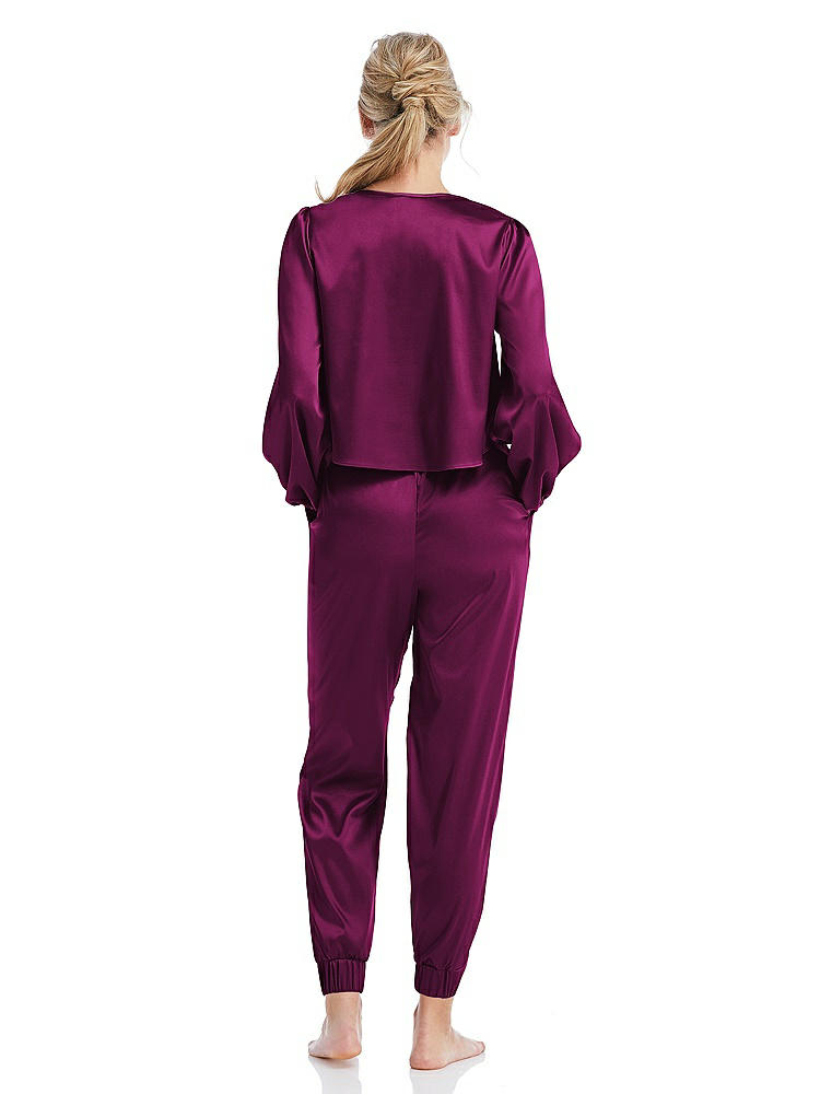 Back View - Merlot Satin Joggers with Pockets - Mica