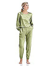 Front View Thumbnail - Mint Satin Joggers with Pockets - Mica