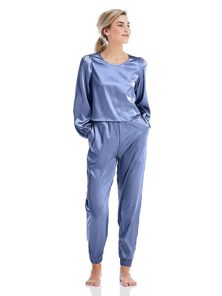 Front View - Periwinkle - PANTONE Serenity Satin Joggers with Pockets - Mica