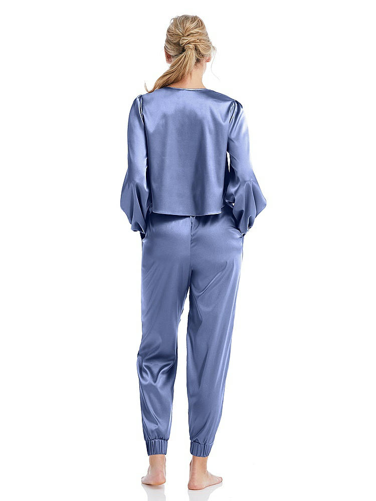 Back View - Periwinkle - PANTONE Serenity Satin Joggers with Pockets - Mica