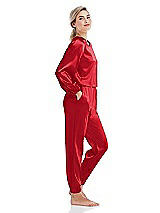 Side View Thumbnail - Parisian Red Satin Joggers with Pockets - Mica