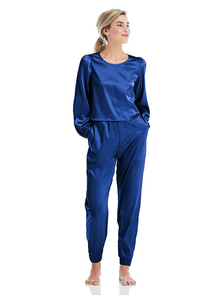 Front View - Sapphire Satin Joggers with Pockets - Mica
