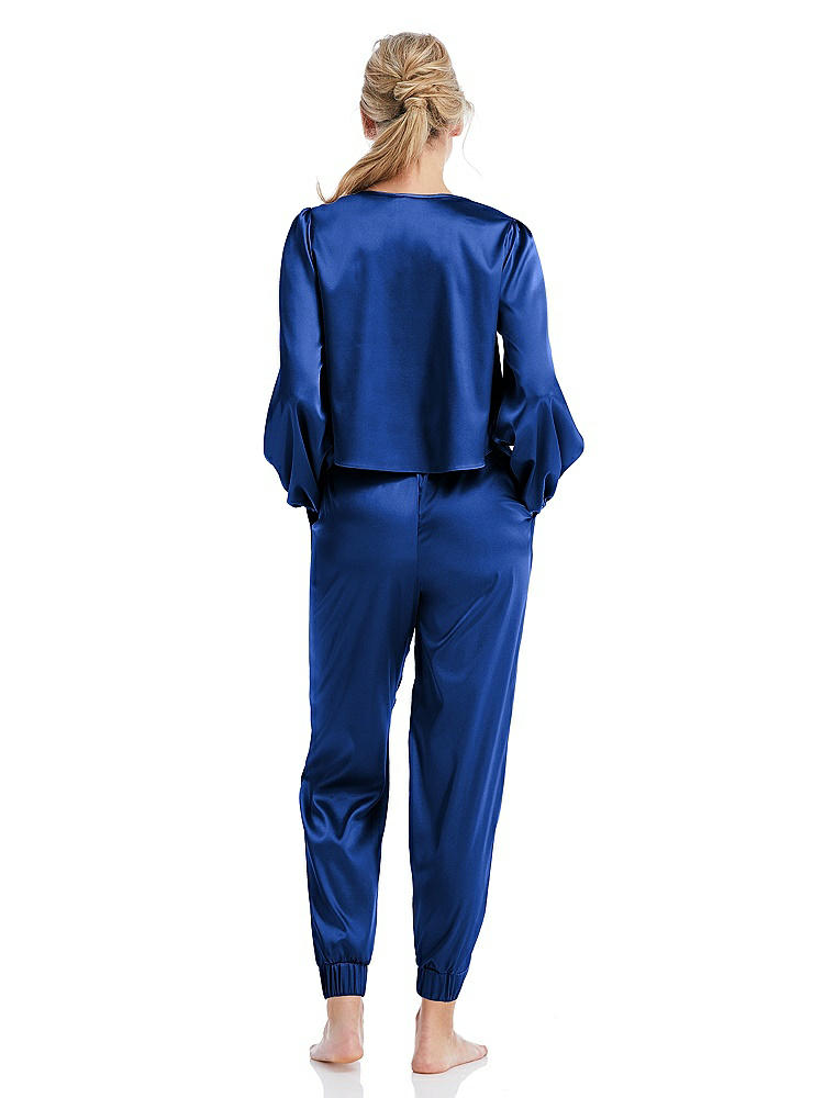 Back View - Sapphire Satin Joggers with Pockets - Mica