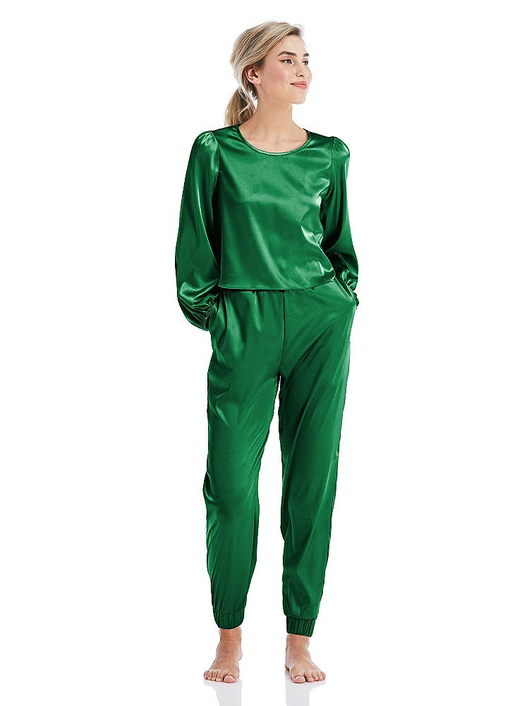 Front View - Shamrock Satin Joggers with Pockets - Mica