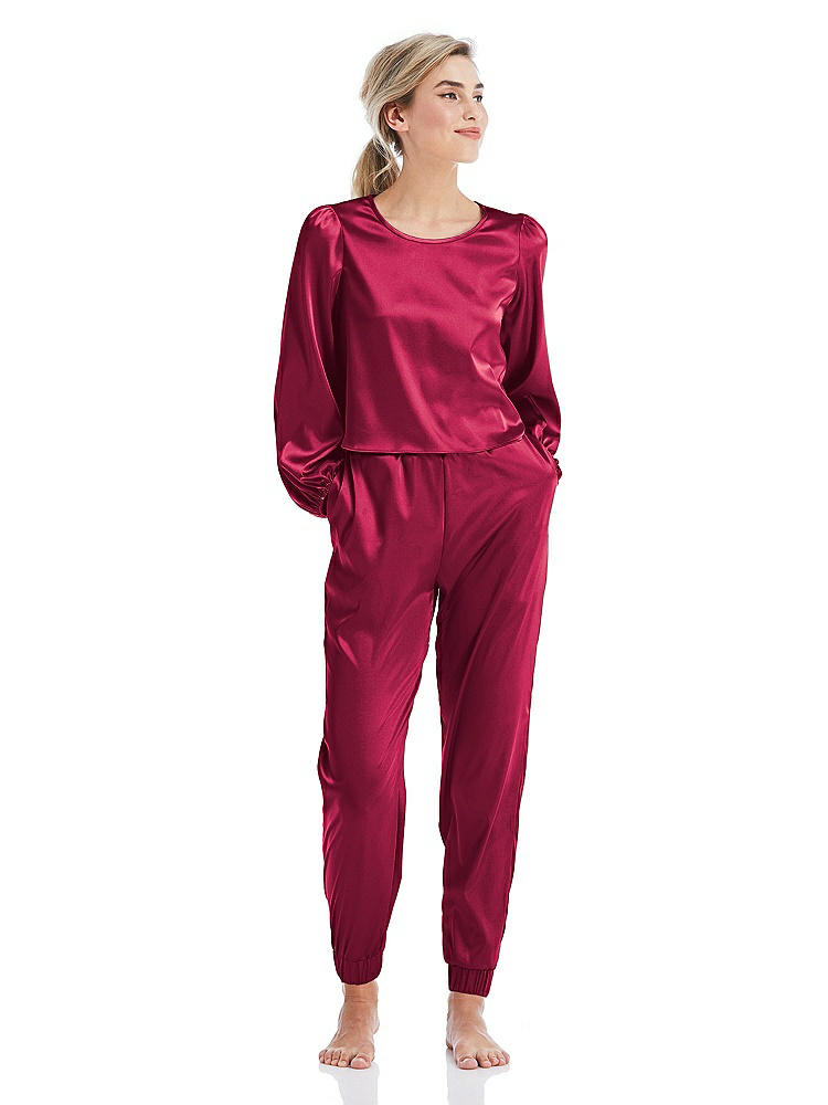 Front View - Valentine Satin Joggers with Pockets - Mica