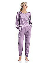 Front View Thumbnail - Wood Violet Satin Joggers with Pockets - Mica