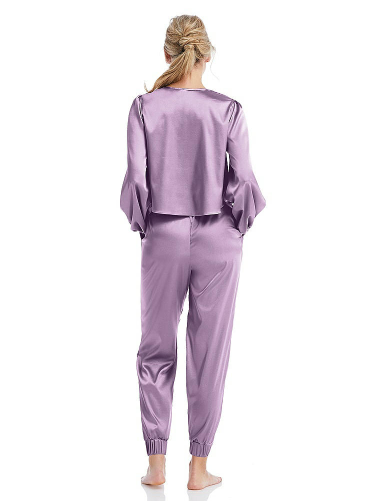 Back View - Wood Violet Satin Joggers with Pockets - Mica
