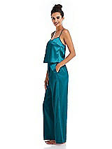 Side View Thumbnail - Oasis Satin Wide-Leg Lounge Pants with Pockets - Ray
