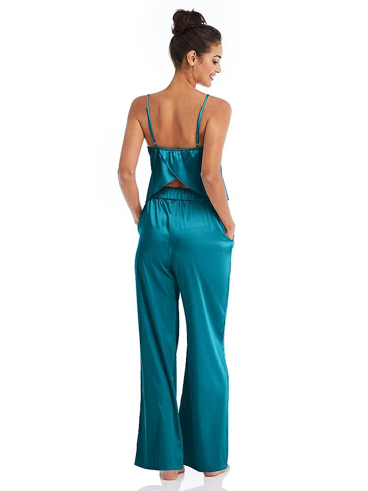 Back View - Oasis Satin Wide-Leg Lounge Pants with Pockets - Ray
