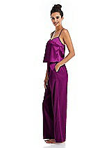 Side View Thumbnail - Persian Plum Satin Wide-Leg Lounge Pants with Pockets - Ray