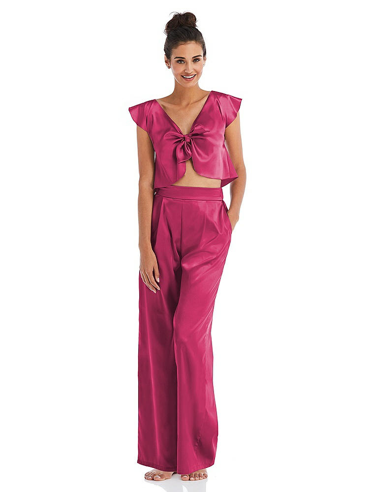 Front View - Shocking Satin Wide-Leg Lounge Pants with Pockets - Ray