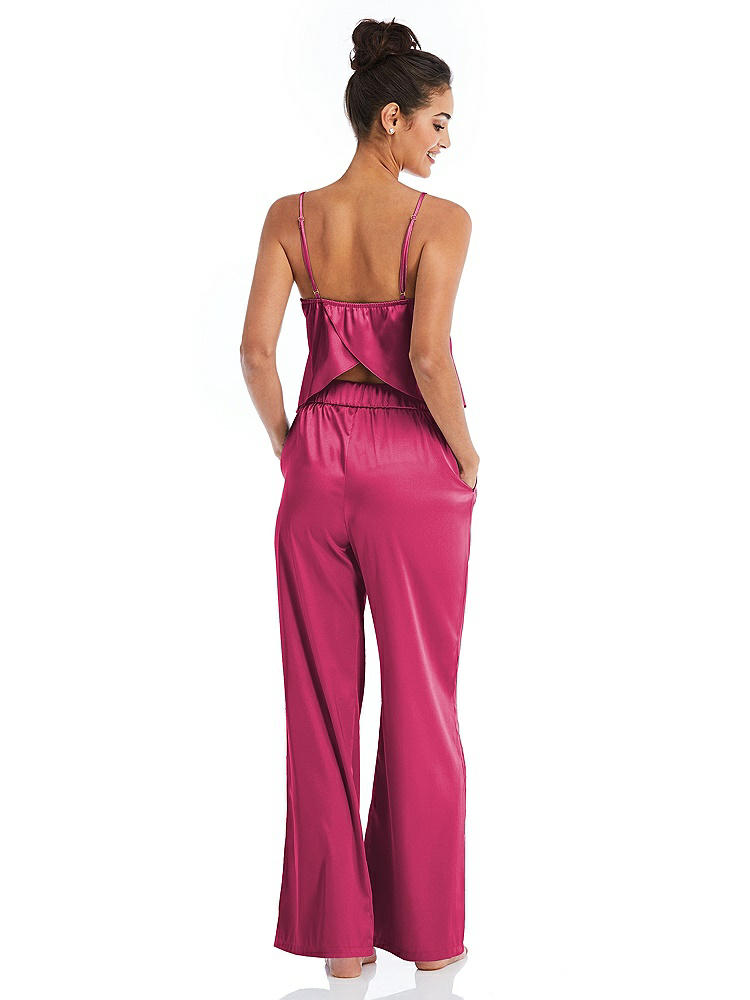 Back View - Shocking Satin Wide-Leg Lounge Pants with Pockets - Ray