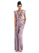 Front View Thumbnail - Suede Rose Satin Wide-Leg Lounge Pants with Pockets - Ray