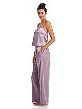 Side View Thumbnail - Suede Rose Satin Wide-Leg Lounge Pants with Pockets - Ray