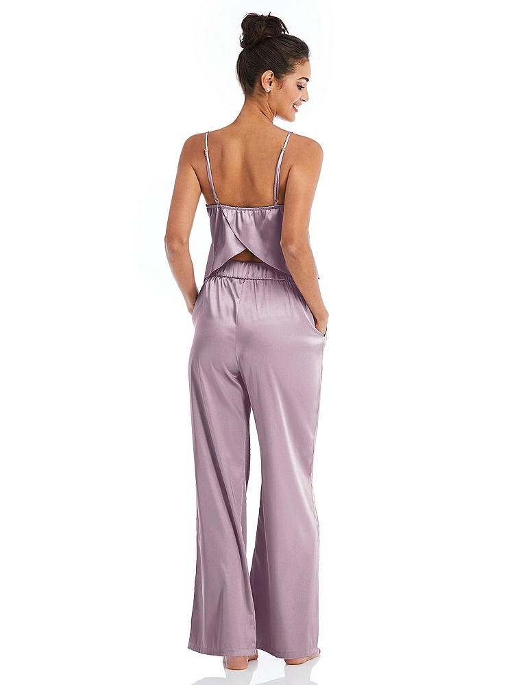 Back View - Suede Rose Satin Wide-Leg Lounge Pants with Pockets - Ray