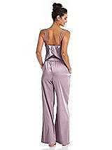 Rear View Thumbnail - Suede Rose Satin Wide-Leg Lounge Pants with Pockets - Ray
