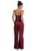 Rear View Thumbnail - Burgundy Satin Wide-Leg Lounge Pants with Pockets - Ray
