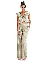 Front View Thumbnail - Champagne Satin Wide-Leg Lounge Pants with Pockets - Ray