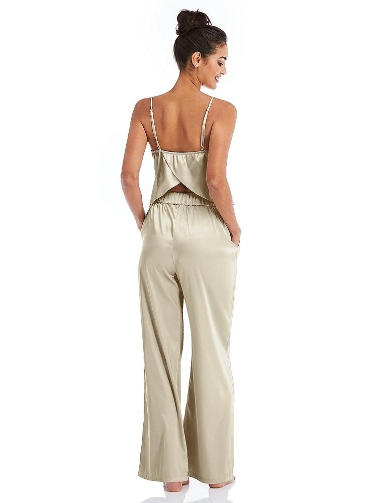 Back View - Champagne Satin Wide-Leg Lounge Pants with Pockets - Ray