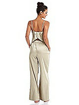 Rear View Thumbnail - Champagne Satin Wide-Leg Lounge Pants with Pockets - Ray