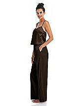 Side View Thumbnail - Espresso Satin Wide-Leg Lounge Pants with Pockets - Ray