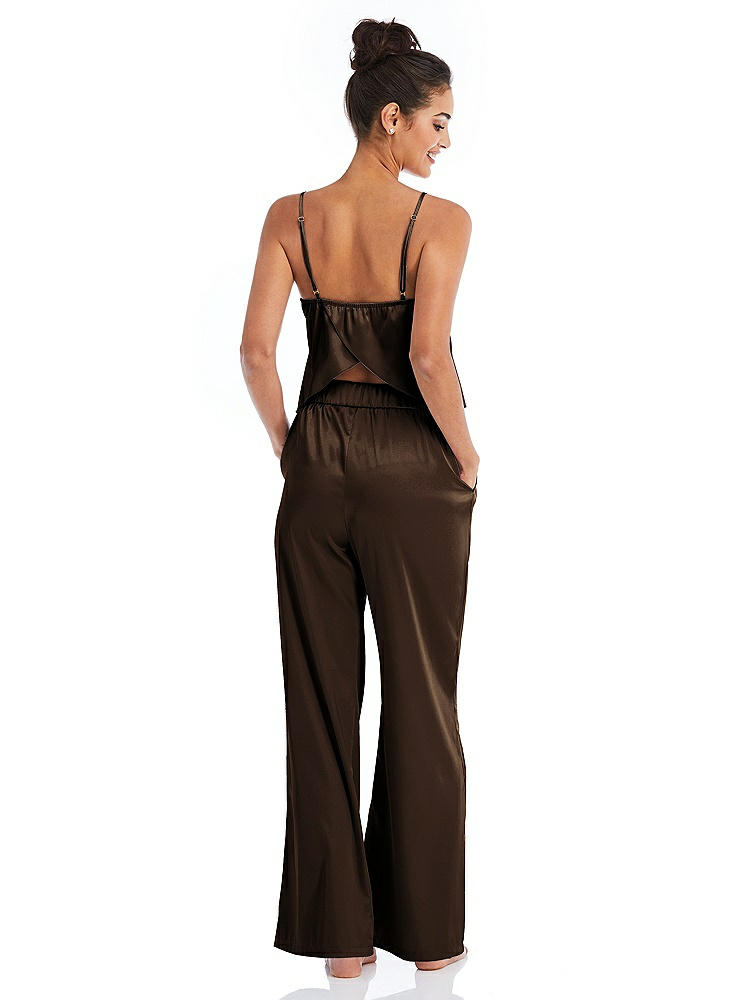 Back View - Espresso Satin Wide-Leg Lounge Pants with Pockets - Ray