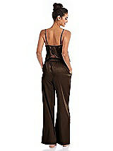 Rear View Thumbnail - Espresso Satin Wide-Leg Lounge Pants with Pockets - Ray