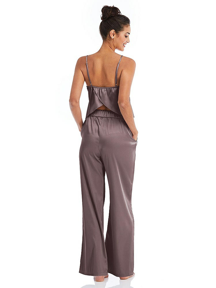 Back View - French Truffle Satin Wide-Leg Lounge Pants with Pockets - Ray