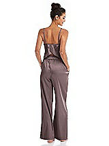 Rear View Thumbnail - French Truffle Satin Wide-Leg Lounge Pants with Pockets - Ray