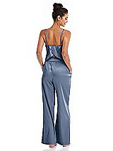 Rear View Thumbnail - Larkspur Blue Satin Wide-Leg Lounge Pants with Pockets - Ray