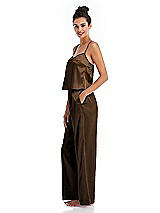 Side View Thumbnail - Latte Satin Wide-Leg Lounge Pants with Pockets - Ray