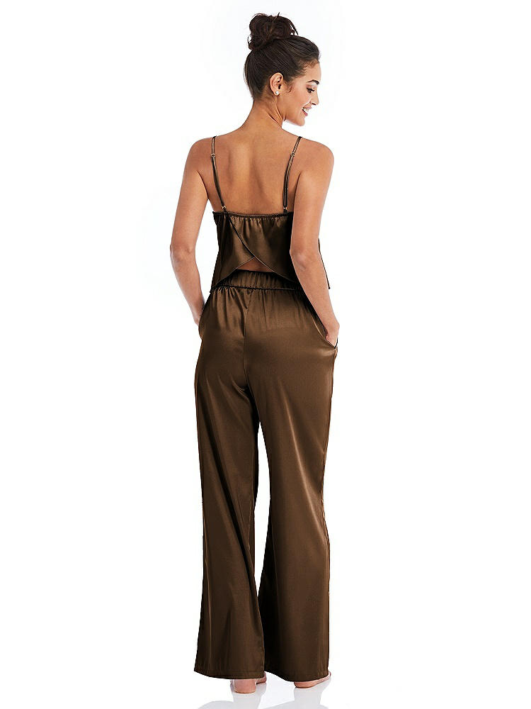 Back View - Latte Satin Wide-Leg Lounge Pants with Pockets - Ray