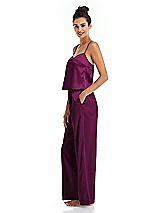 Side View Thumbnail - Merlot Satin Wide-Leg Lounge Pants with Pockets - Ray