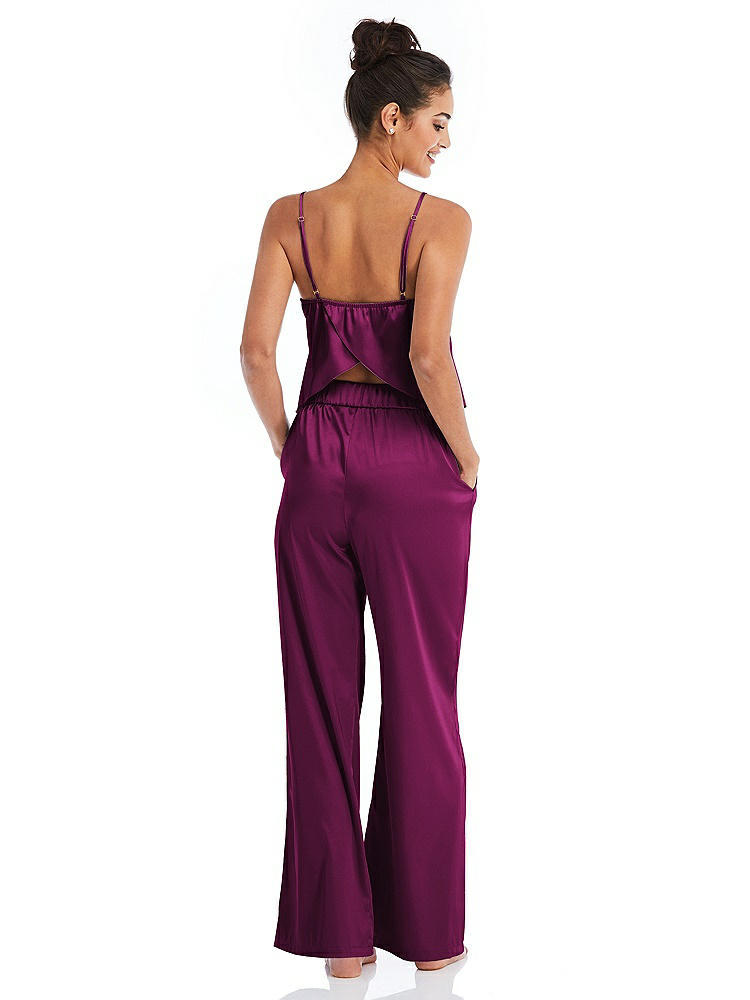 Back View - Merlot Satin Wide-Leg Lounge Pants with Pockets - Ray