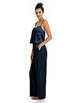 Side View Thumbnail - Midnight Navy Satin Wide-Leg Lounge Pants with Pockets - Ray