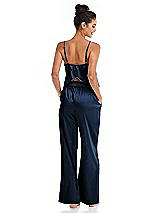 Rear View Thumbnail - Midnight Navy Satin Wide-Leg Lounge Pants with Pockets - Ray