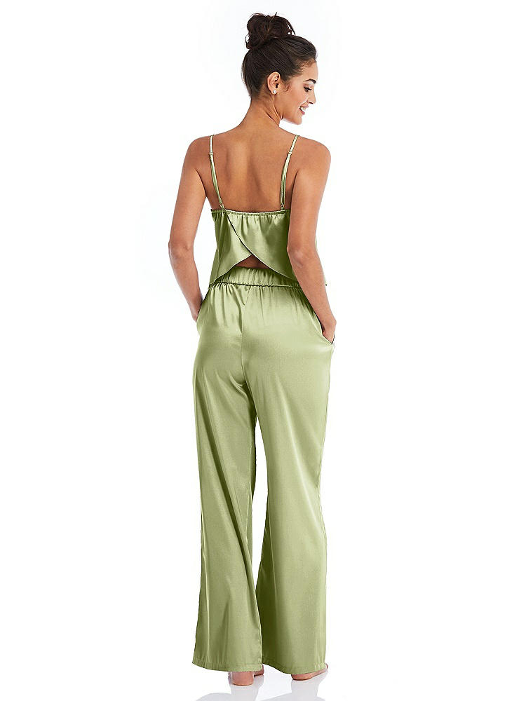 Back View - Mint Satin Wide-Leg Lounge Pants with Pockets - Ray