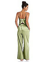 Rear View Thumbnail - Mint Satin Wide-Leg Lounge Pants with Pockets - Ray