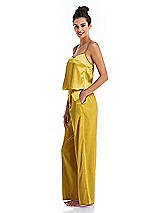 Side View Thumbnail - Marigold Satin Wide-Leg Lounge Pants with Pockets - Ray
