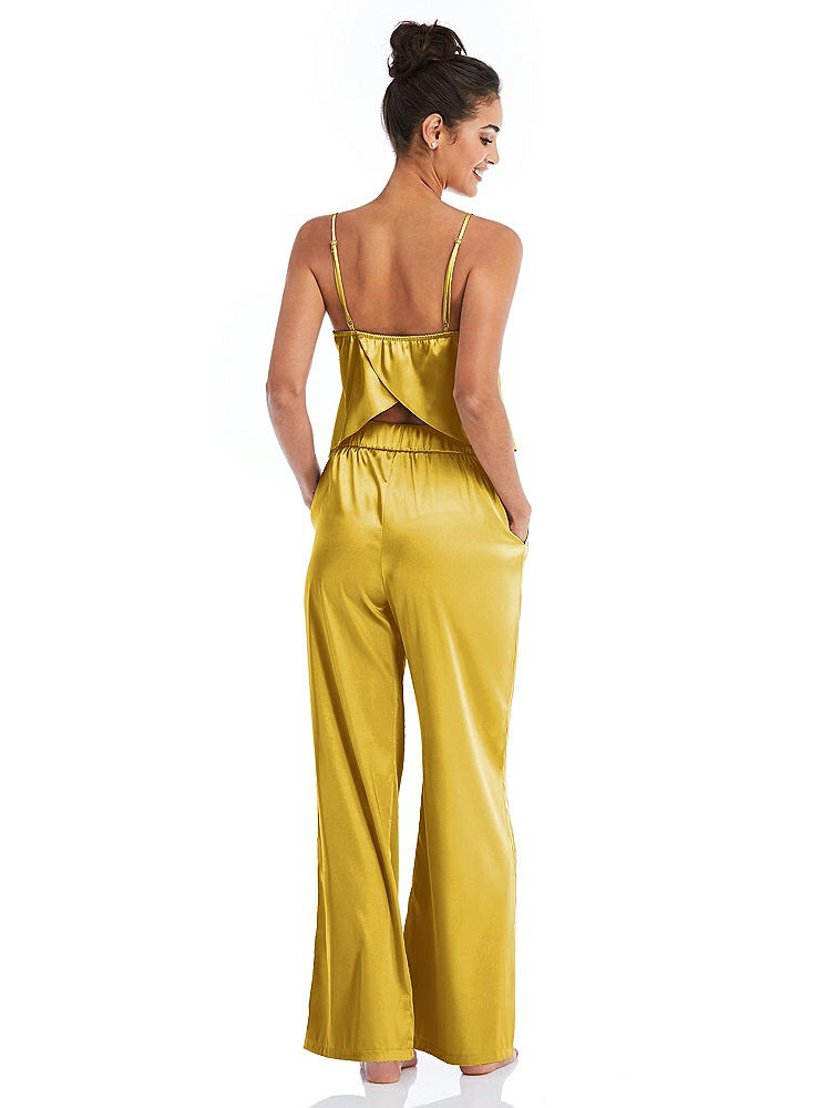 Back View - Marigold Satin Wide-Leg Lounge Pants with Pockets - Ray