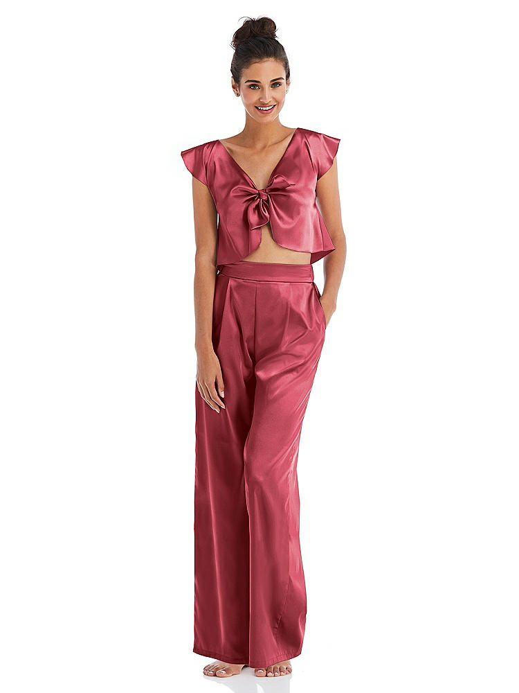 Front View - Nectar Satin Wide-Leg Lounge Pants with Pockets - Ray