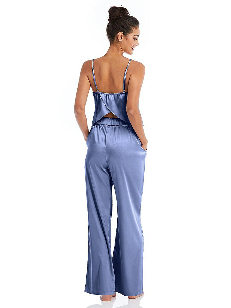 Back View - Periwinkle - PANTONE Serenity Satin Wide-Leg Lounge Pants with Pockets - Ray