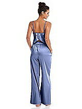 Rear View Thumbnail - Periwinkle - PANTONE Serenity Satin Wide-Leg Lounge Pants with Pockets - Ray