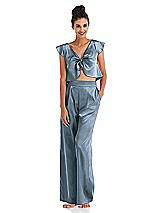Front View Thumbnail - Slate Satin Wide-Leg Lounge Pants with Pockets - Ray