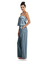 Side View Thumbnail - Slate Satin Wide-Leg Lounge Pants with Pockets - Ray