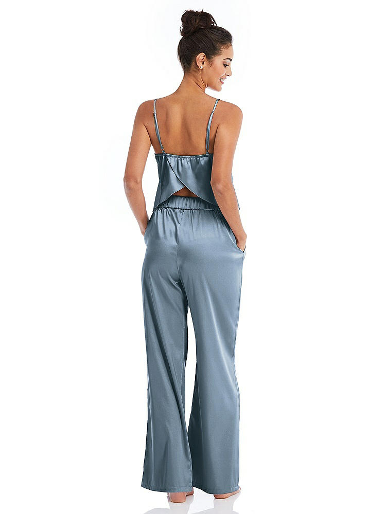 Back View - Slate Satin Wide-Leg Lounge Pants with Pockets - Ray