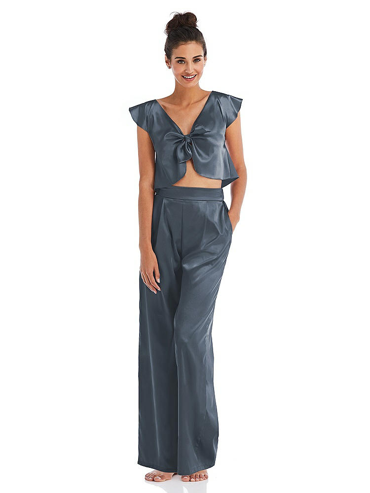 Front View - Silverstone Satin Wide-Leg Lounge Pants with Pockets - Ray
