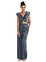 Front View Thumbnail - Silverstone Satin Wide-Leg Lounge Pants with Pockets - Ray